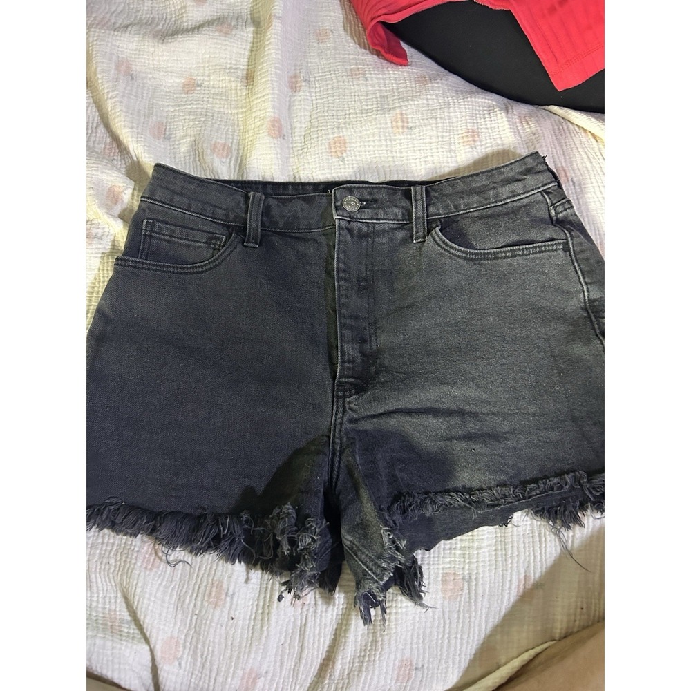 Hollister Mom Shorts Womens 9 Ultra High Rise Black Denim Distressed Raw Hem